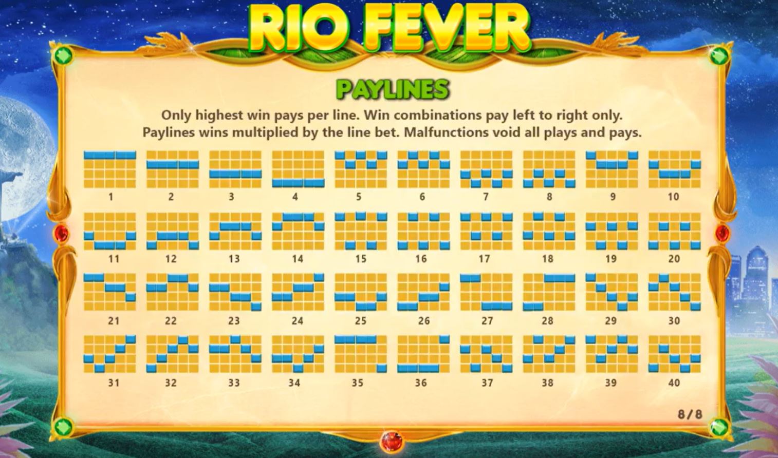 Rio Fever Slot Paylines