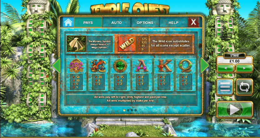 Temple Quest Spinfinity Slot Symbols