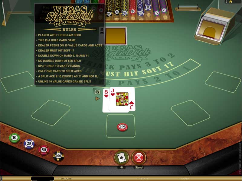 Vegas Single Deck Blackjack Casino Game